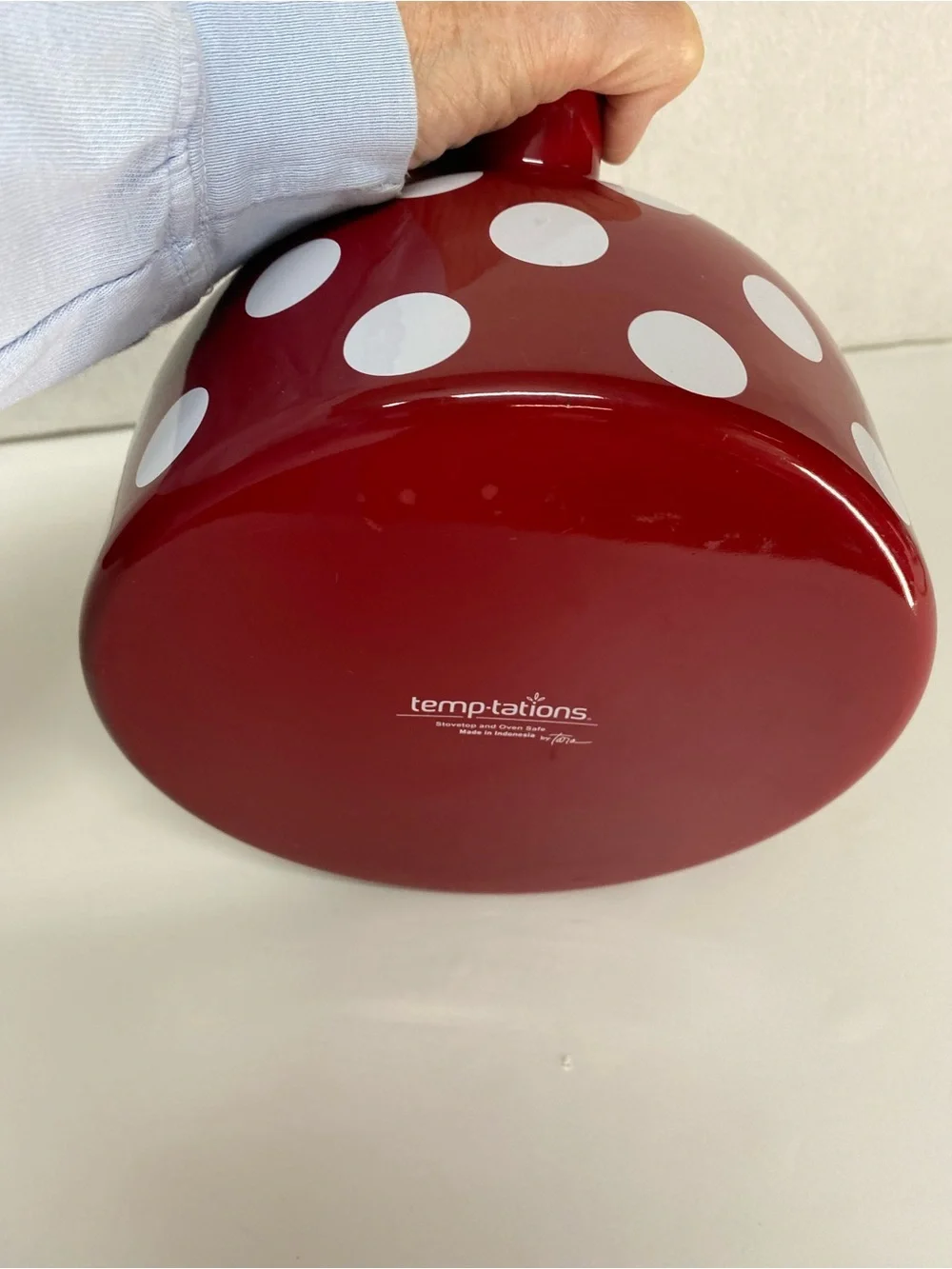Temp-Tations Red White Polka Dot Tea Kettle with Black Handle Cottage Farmhouse